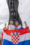 Die Sieger des Pyramidenkogel-Turmlaufs 2026: Ivan Vuletić und Tea Faber nach dem Bewerb am Aussichtsturm am Sonntag, 13. September 2026.

Keywords: Ivan Vuletić, Tea Faber, Pyramidenkogel, Turmlauf, Sieger, Siegerin, KLC, Aussichtsturm, Keutschach am See, Kärnten, Wörthersee, Treppenlauf